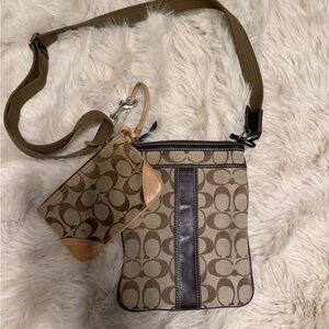 Coach Signature Brown and Tan Crossbody Set